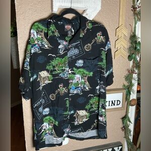 Vintage Harley Davidson Black Hawaiian Button Down Shirt Men’s Size XL